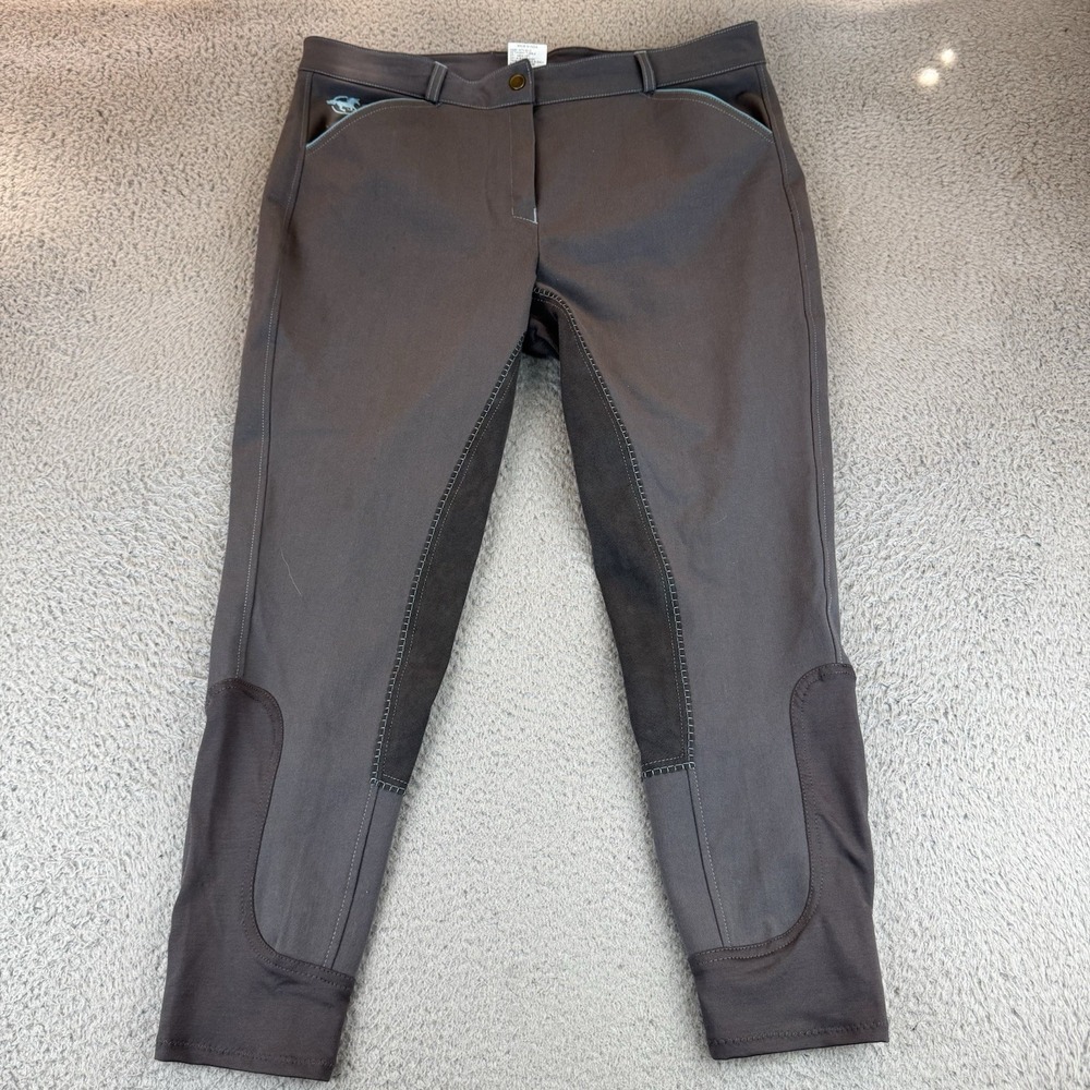Piper SmartPak Breeches Womens 38R Grey Teal Riding Pants Horse Equestrian Grip